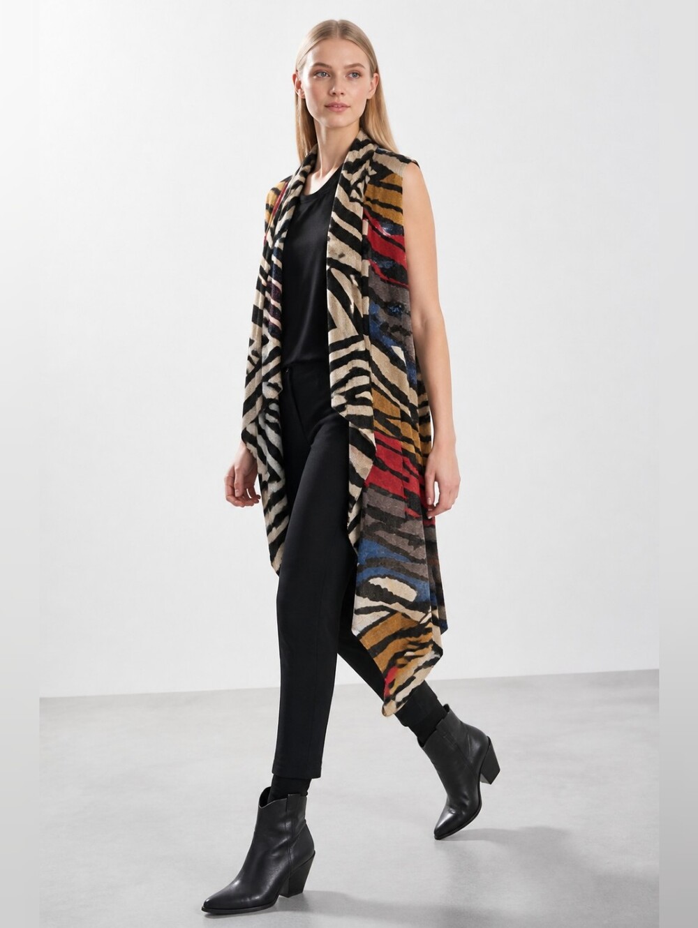 Atmosphere Black and Red Striped Tunic Vest Open Front One Size